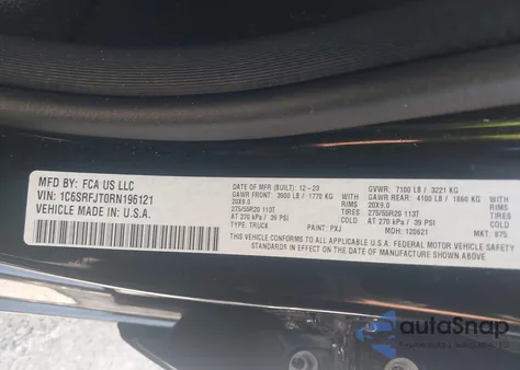 2024 Ram 1500 Laramie 4X4 5'7 Box from USA, damaged, VIN 1C6SRFJT0RN196121